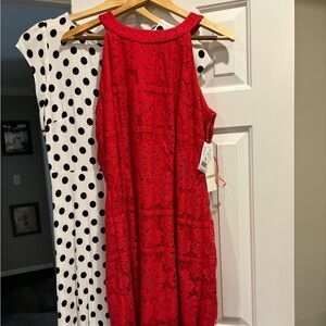 NWT Red (Poppy) Laser cut lace Leslie Fay dress size 12